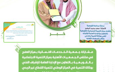 مـــشــاركة جـــمــعــية الــخـــددمـــات الانــســـانية بــمركز العفج في ملتقى الــجــمــعــيــات الأهلية بمركز التنمية الاجتماعية بـــالـــقـــويــعــيــة