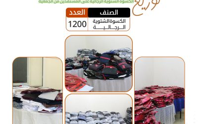 تم بحمد الله وفضله توزيع الكسوة الشتوية الرجالية على المستفدين من الجمعية بعدد 1200 كسوة